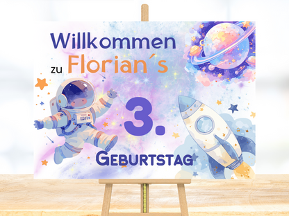 Willkommensschild zum 1. Geburtstag Kindergeburtstag Personalisiertes Kosmos Deutsch