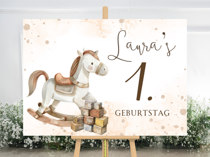 Willkommensschild zum 1. Geburtstag Kindergeburtstag Personalisiertes Deutsch boho