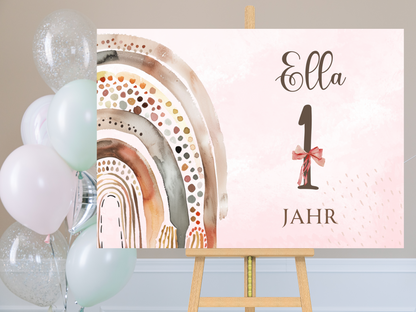 Willkommensschild zum 1. Geburtstag Kindergeburtstag Personalisiertes Regenbogen