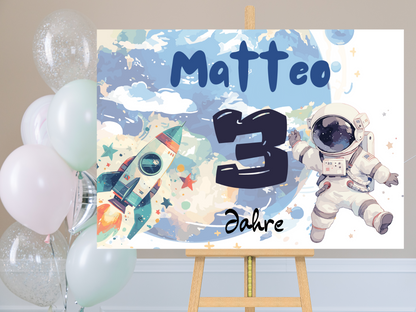 Willkommensschild zum 1. Geburtstag Kindergeburtstag Personalisiertes Kosmos Deutsch