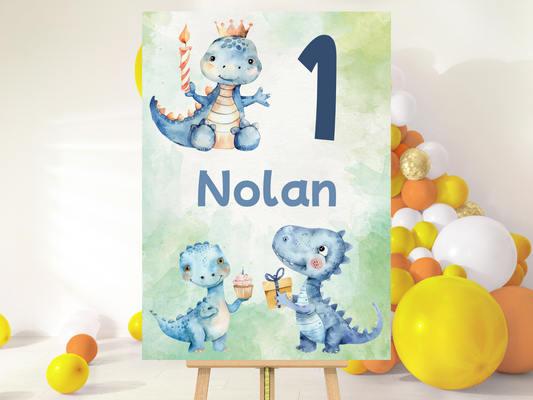 Willkommensschild zum 1. Geburtstag Kindergeburtstag Personalisiertes Deutsch Dinosaurier