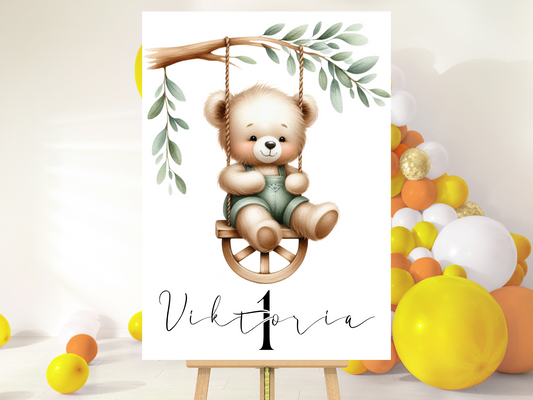 Willkommensschild zum 1. Geburtstag Kindergeburtstag Personalisiertes Teddybär
