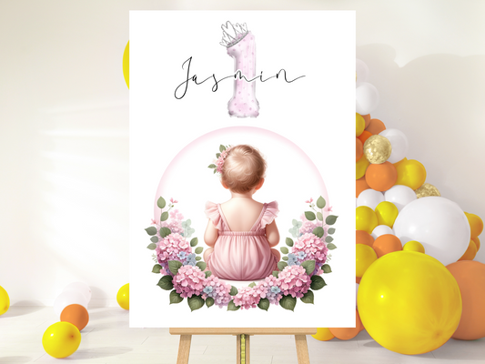 Willkommensschild zum 1. Geburtstag Kindergeburtstag Personalisiertes Deutsch Mädchen