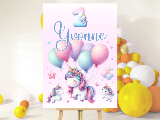 Willkommensschild zum 1. Geburtstag Kindergeburtstag Personalisiertes Deutsch Einhorn