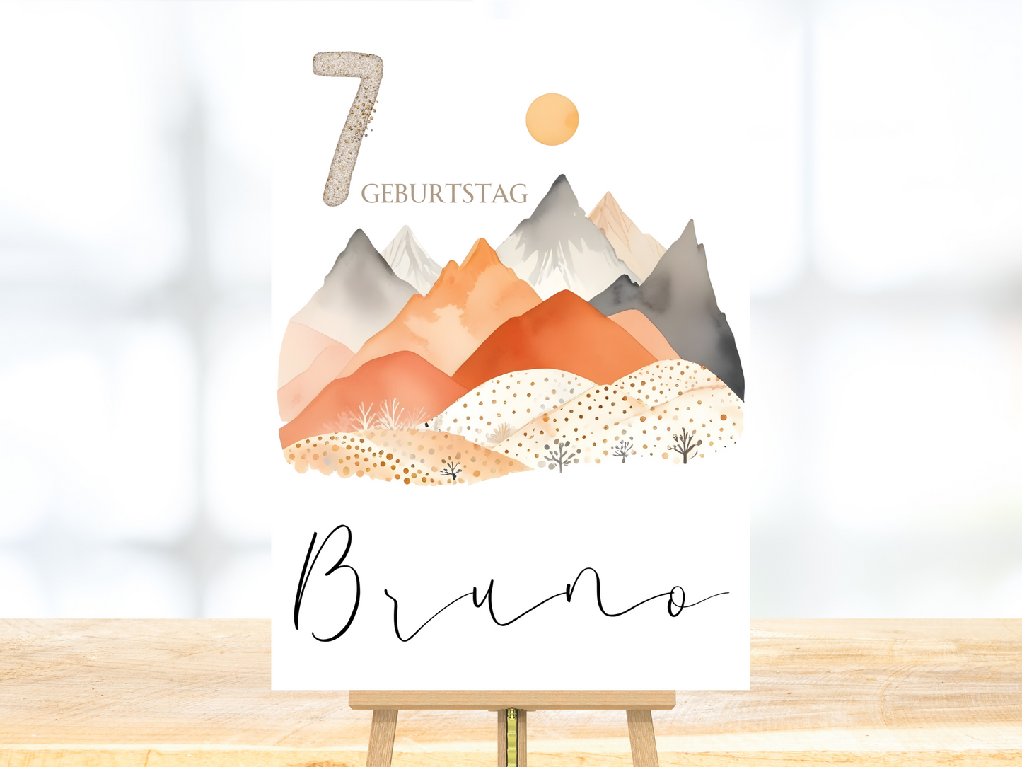 Willkommensschild zum 1. Geburtstag Kindergeburtstag Personalisiertes Deutsch Bergen boho