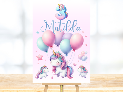 Willkommensschild zum 1. Geburtstag Kindergeburtstag Personalisiertes Deutsch Einhorn