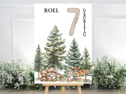 Willkommensschild zum 1. Geburtstag Kindergeburtstag Personalisiertes Waldtiere