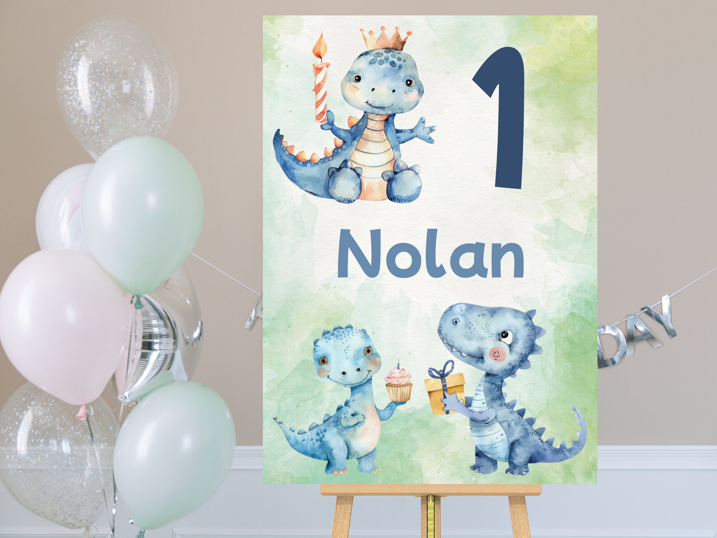 Willkommensschild zum 1. Geburtstag Kindergeburtstag Personalisiertes Deutsch Dinosaurier