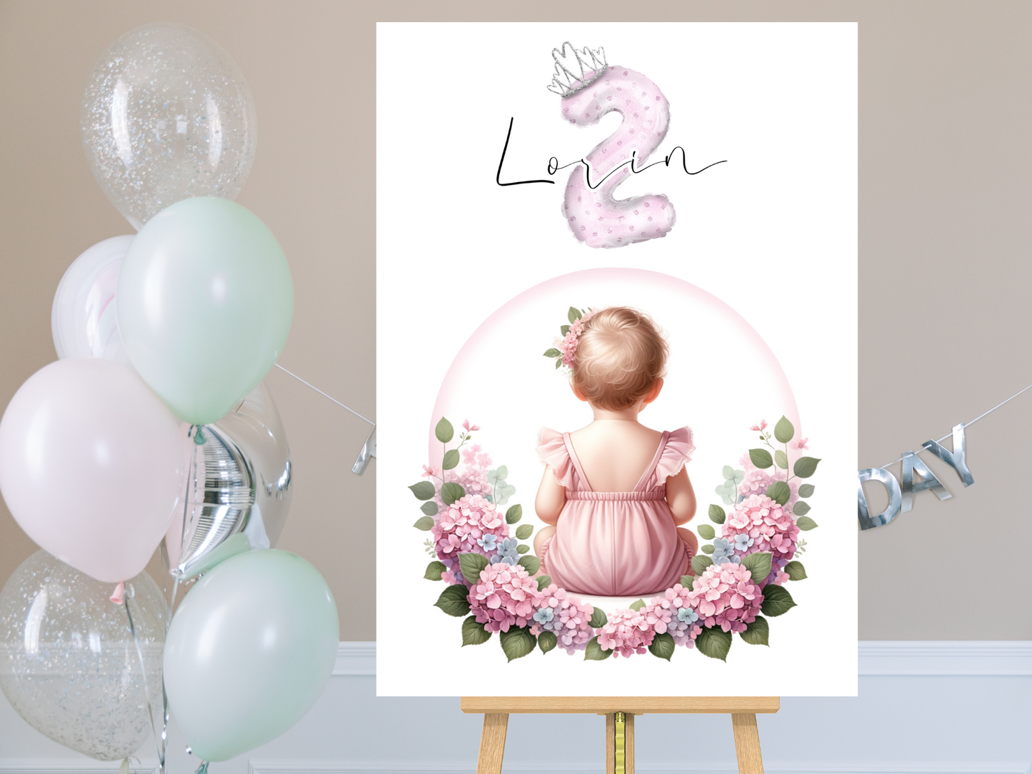 Willkommensschild zum 1. Geburtstag Kindergeburtstag Personalisiertes Deutsch Mädchen