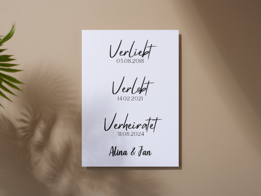 Unsere Liebesgeschichte. Verliebt Verlobt Verheiratet für Hochzeit Leinwand, Poster .