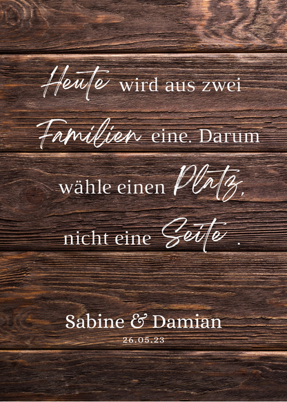 Heute wird aus zwei Familien eine Schild für Hochzeit Leinwand, Poster. Boho , Holzeffekt , Vintage LEONIE