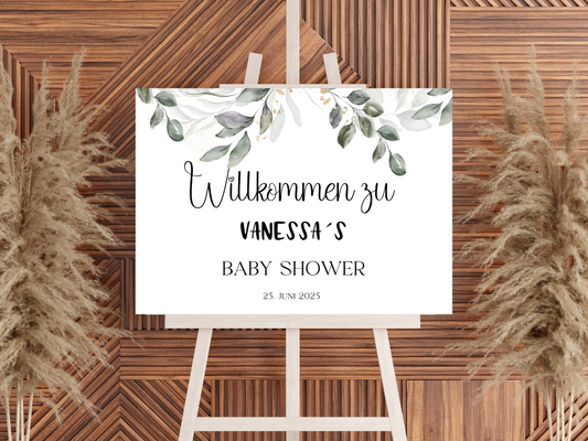 Willkommensschild Baby Shower - Leinwand , Poster - Boho Eukalyptus AURELIA