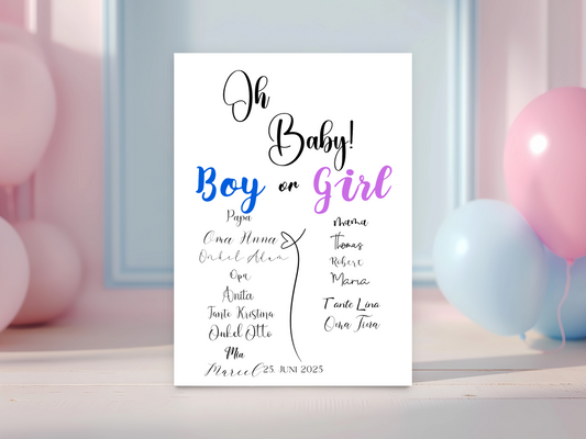 Baby Shower ,Geschlechtsenthüllung Spiel- Mädchen Oder Junge, Geben Sie Ihre Stimme Ab - Leinwand , Poster
