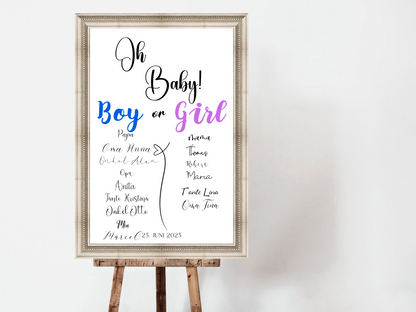 Baby Shower ,Geschlechtsenthüllung Spiel- Mädchen Oder Junge, Geben Sie Ihre Stimme Ab - Leinwand , Poster