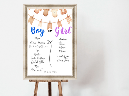 Baby Shower ,Geschlechtsenthüllung Spiel- Mädchen Oder Junge, Geben Sie Ihre Stimme Ab - Leinwand , Poster