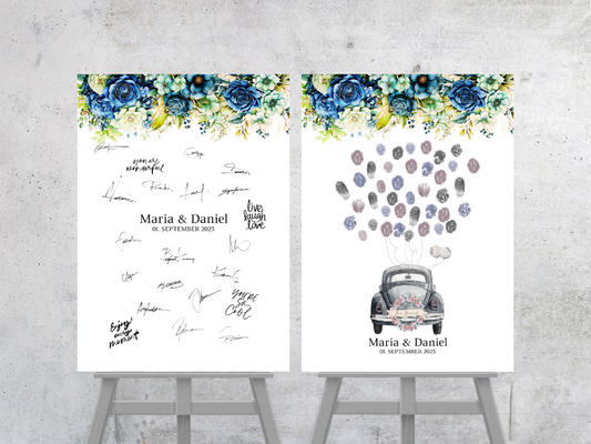 Gästebuch Alternativen für Hochzeit Leinwand, Poster . Marine , Blaue Blumen JASMIN
