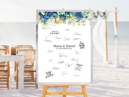 Gästebuch Alternativen für Hochzeit Leinwand, Poster . Marine , Blaue Blumen JASMIN