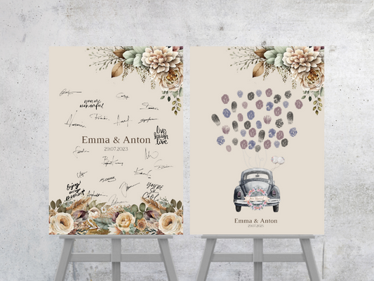 Gästebuch Alternativen für Hochzeit Leinwand, Poster . Boho , Beige , Blumen JULIA