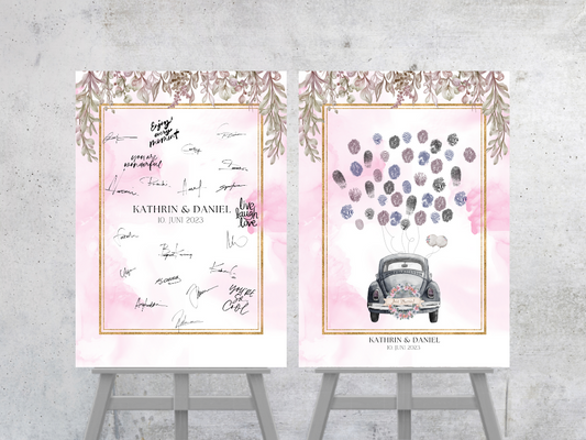Gästebuch Alternativen für Hochzeit Leinwand, Poster . Boho , Rosa Blumen MARTA