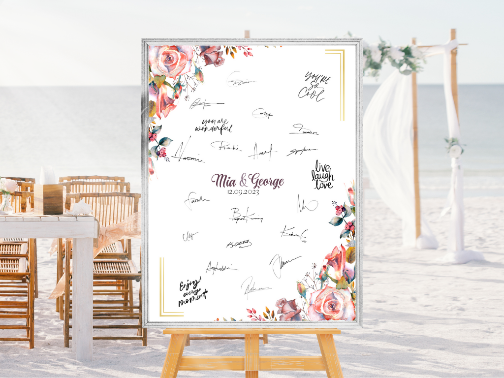 Gästebuch Alternativen für Hochzeit Leinwand, Poster . Boho , Rosa Blumen SOPHIE