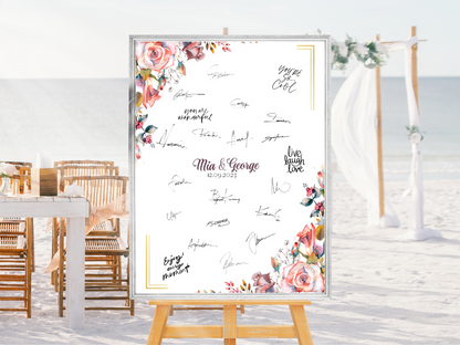 Gästebuch Alternativen für Hochzeit Leinwand, Poster . Boho , Rosa Blumen SOPHIE