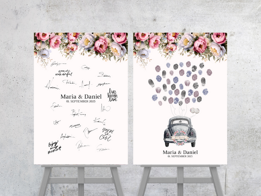 Gästebuch Alternativen für Hochzeit Leinwand, Poster . Rote Blumen Boho KATRIN