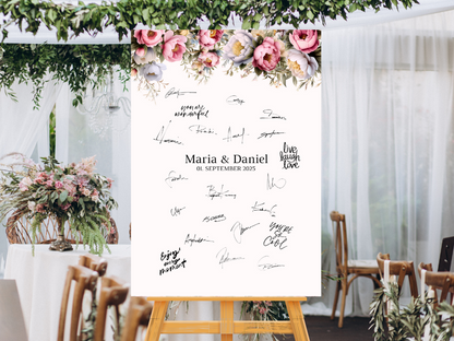 Gästebuch Alternativen für Hochzeit Leinwand, Poster . Rote Blumen Boho KATRIN