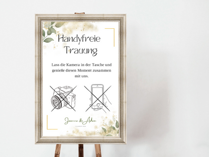Handyfreie Trauung für Hochzeit Leinwand, Poster . Eukalyptus Gold LISA