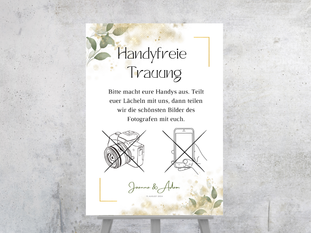 Handyfreie Trauung für Hochzeit Leinwand, Poster . Eukalyptus Gold LISA