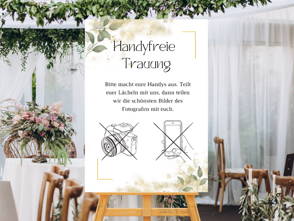 Handyfreie Trauung für Hochzeit Leinwand, Poster . Eukalyptus Gold LISA