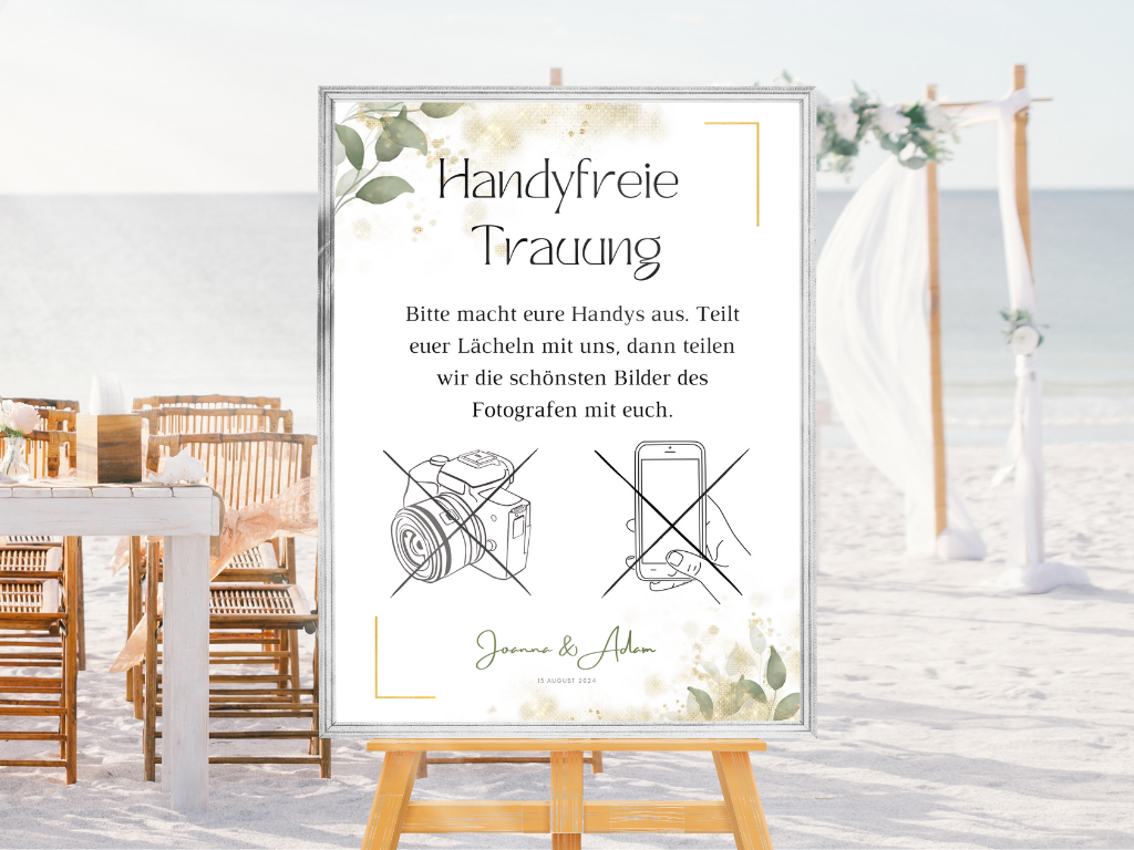 Handyfreie Trauung für Hochzeit Leinwand, Poster . Eukalyptus Gold LISA