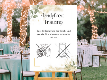 Handyfreie Trauung für Hochzeit Leinwand, Poster . Eukalyptus Gold LISA