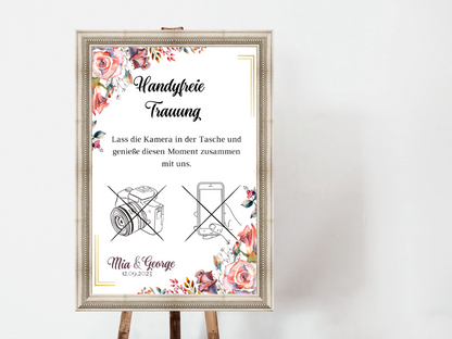 Handyfreie Trauung für Hochzeit Leinwand, Poster . Boho , Rosa Blumen SOPHIE