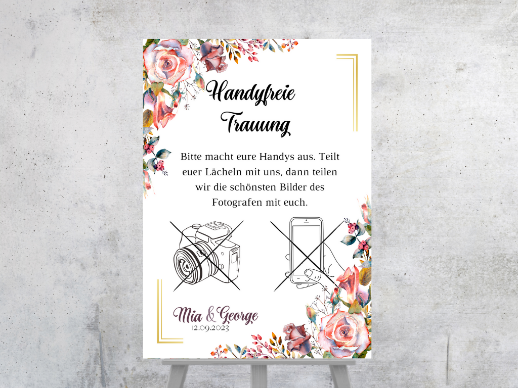 Handyfreie Trauung für Hochzeit Leinwand, Poster . Boho , Rosa Blumen SOPHIE