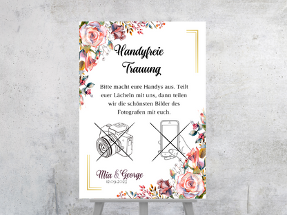 Handyfreie Trauung für Hochzeit Leinwand, Poster . Boho , Rosa Blumen SOPHIE