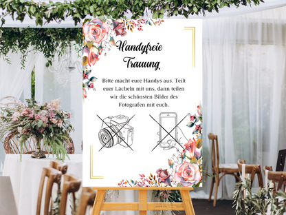 Handyfreie Trauung für Hochzeit Leinwand, Poster . Boho , Rosa Blumen SOPHIE