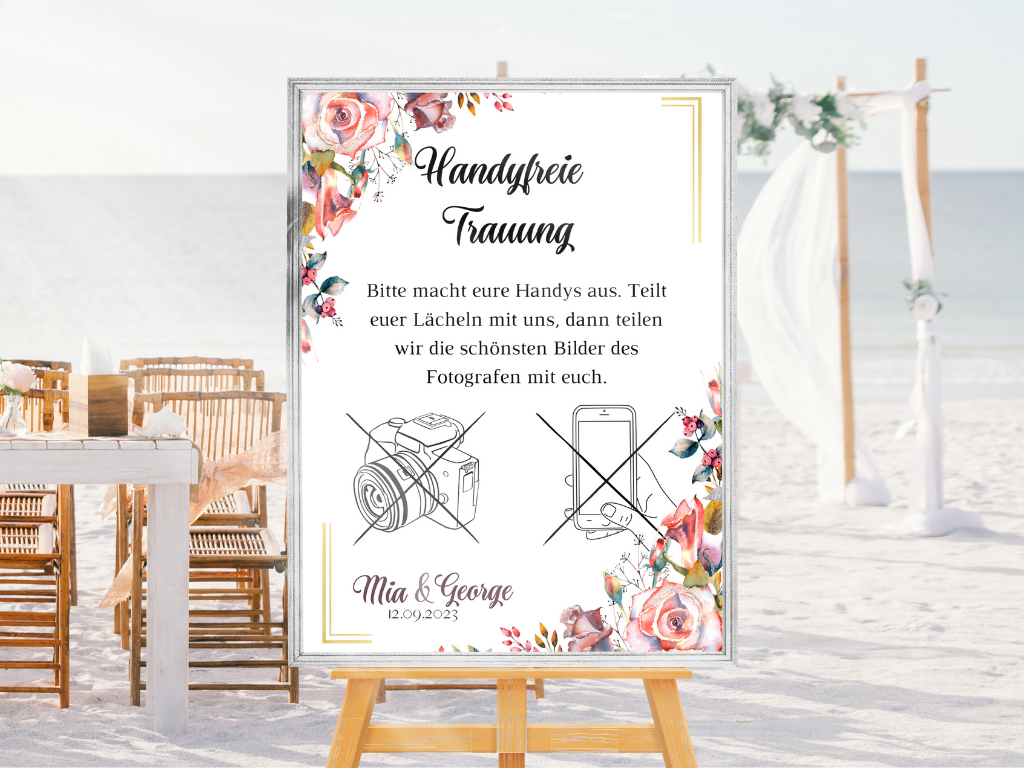 Handyfreie Trauung für Hochzeit Leinwand, Poster . Boho , Rosa Blumen SOPHIE