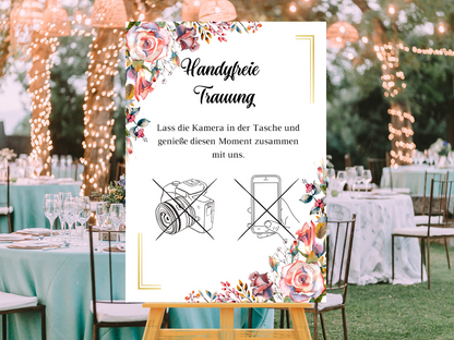 Handyfreie Trauung für Hochzeit Leinwand, Poster . Boho , Rosa Blumen SOPHIE