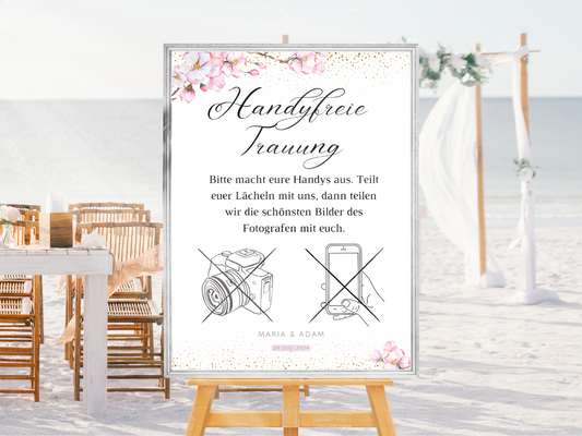 Handyfreie Trauung für Hochzeit Leinwand, Poster . Kirschblüten , Rosa , Vintage LEA