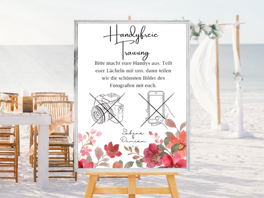 Handyfreie Trauung für Hochzeit Leinwand, Poster . Bunte Blumen , Rot , Vintage NATALIE