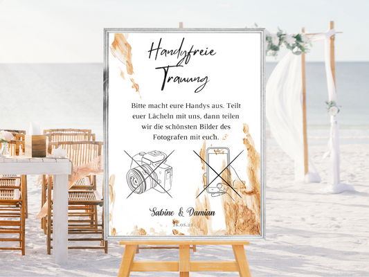 Handyfreie Trauung für Hochzeit Leinwand, Poster . Classic Gold Hochzeit ALEXA