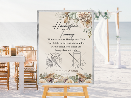 Handyfreie Trauung für Hochzeit Leinwand, Poster . Boho , Beige , Blumen JULIA
