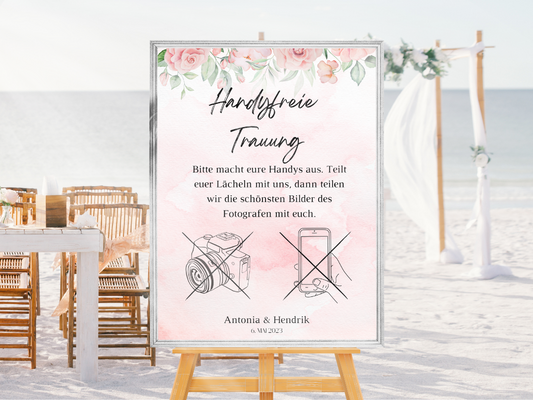 Handyfreie Trauung für Hochzeit Leinwand, Poster . Boho , Rosa Blumen LAURA