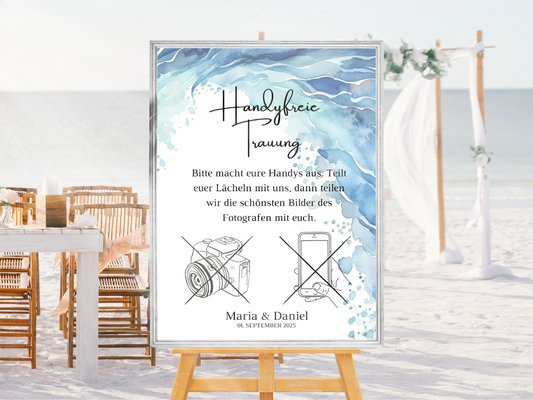 Handyfreie Trauung für Hochzeit Leinwand, Poster . Strand Hochzeit , Meer Motiv , Vintage EMMA