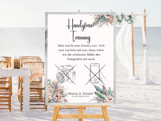 Handyfreie Trauung für Hochzeit Leinwand, Poster . Trockenblumen , Boho Strand Hochzeit DIANA