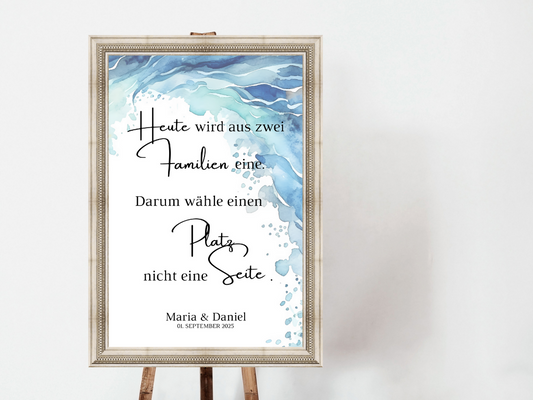 Heute wird aus zwei Familien eine Schild für Hochzeit Leinwand, Poster. Strand Hochzeit , Meer Motiv , Vintage EMMA