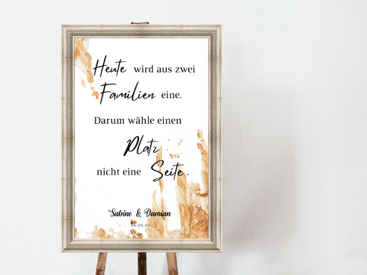 Heute wird aus zwei Familien eine Schild für Hochzeit Leinwand, Poster. Classic Gold Hochzeit ALEXA