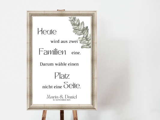 Heute wird aus zwei Familien eine Schild für Hochzeit Leinwand, Poster. Eukalyptus Vintage LARA