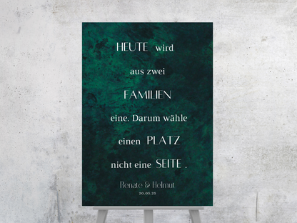 Heute wird aus zwei Familien eine Schild für Hochzeit Leinwand, Poster. Glamour , grün MELISSA