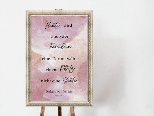 Heute wird aus zwei Familien eine Schild für Hochzeit Leinwand, Poster. Glamour , rosa EMILY